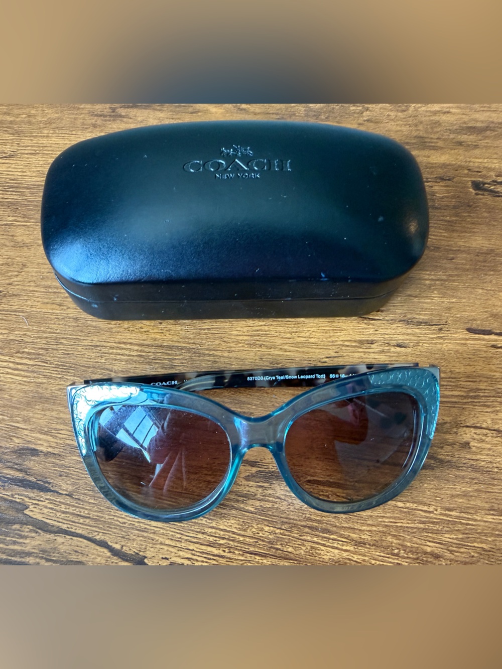 COACH Teal Cat-Eye Sunglasses with Tortoise Arms - Picture 2 of 9